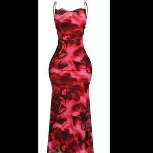 Red printed maxi dress, size large